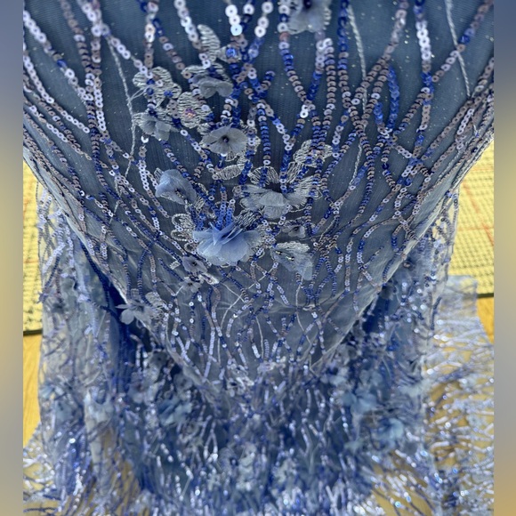 Periwinkle Sherri Hill Ruffle Sleeve Sequin Lace Dress - Picture 14 of 17